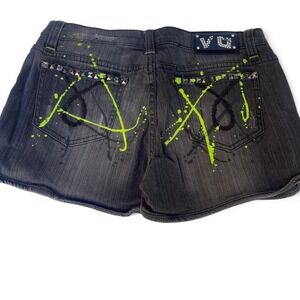 Virgin Only Deluxe Jeans Neon Paint Splatter Studded Denim Shorts Gray Women L